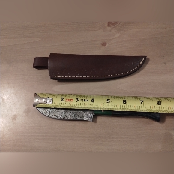 Damascus Steel Fixed Blade Knife w/ Leather Sheath ~ 8” Hunting Camping EDC - Picture 5 of 6